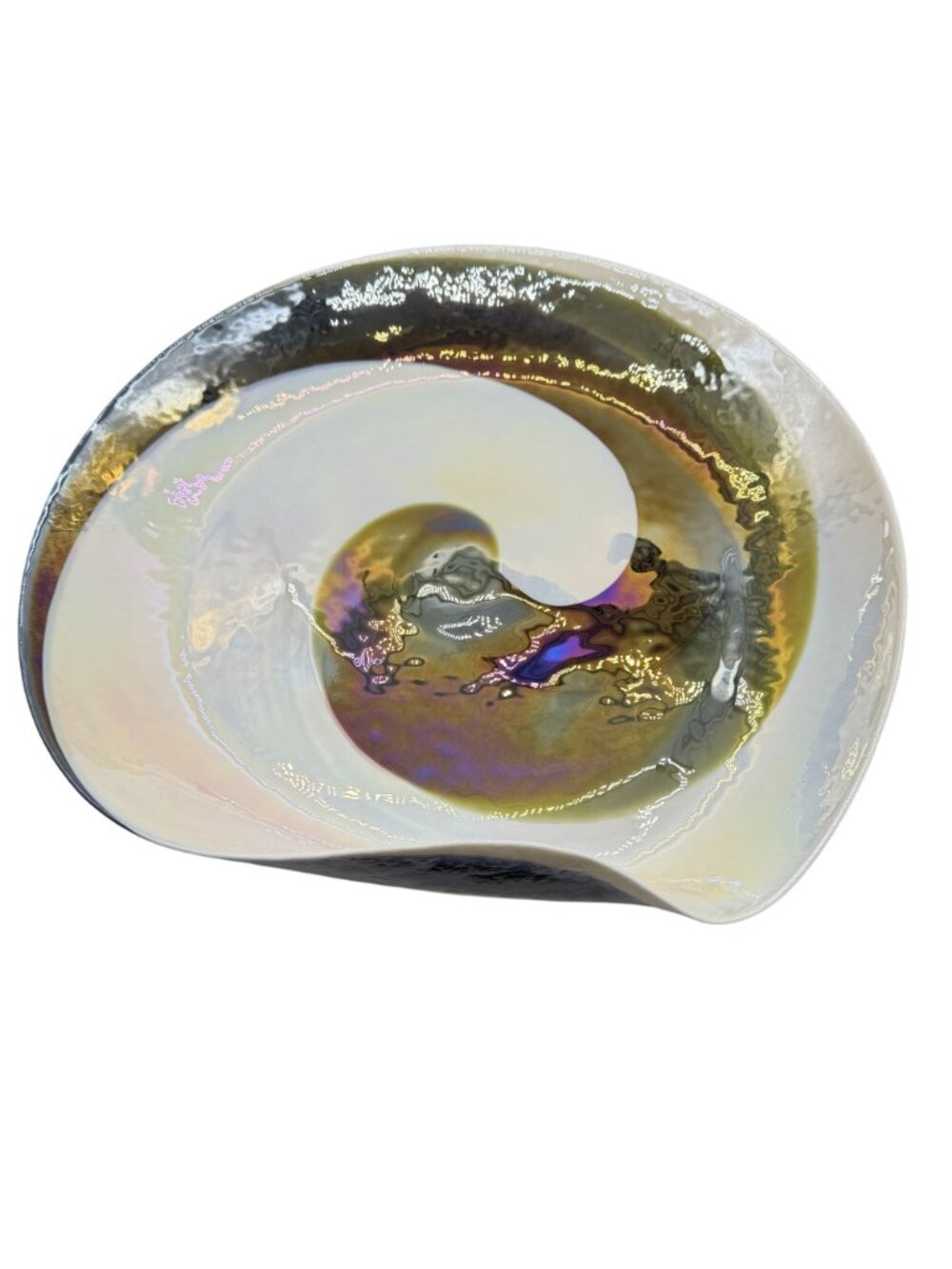 Yalos  Murano Leopardo Ivory and Amber Glass Centerpiece 17"x 17"x 2" (no stand) - Picture 6 of 11